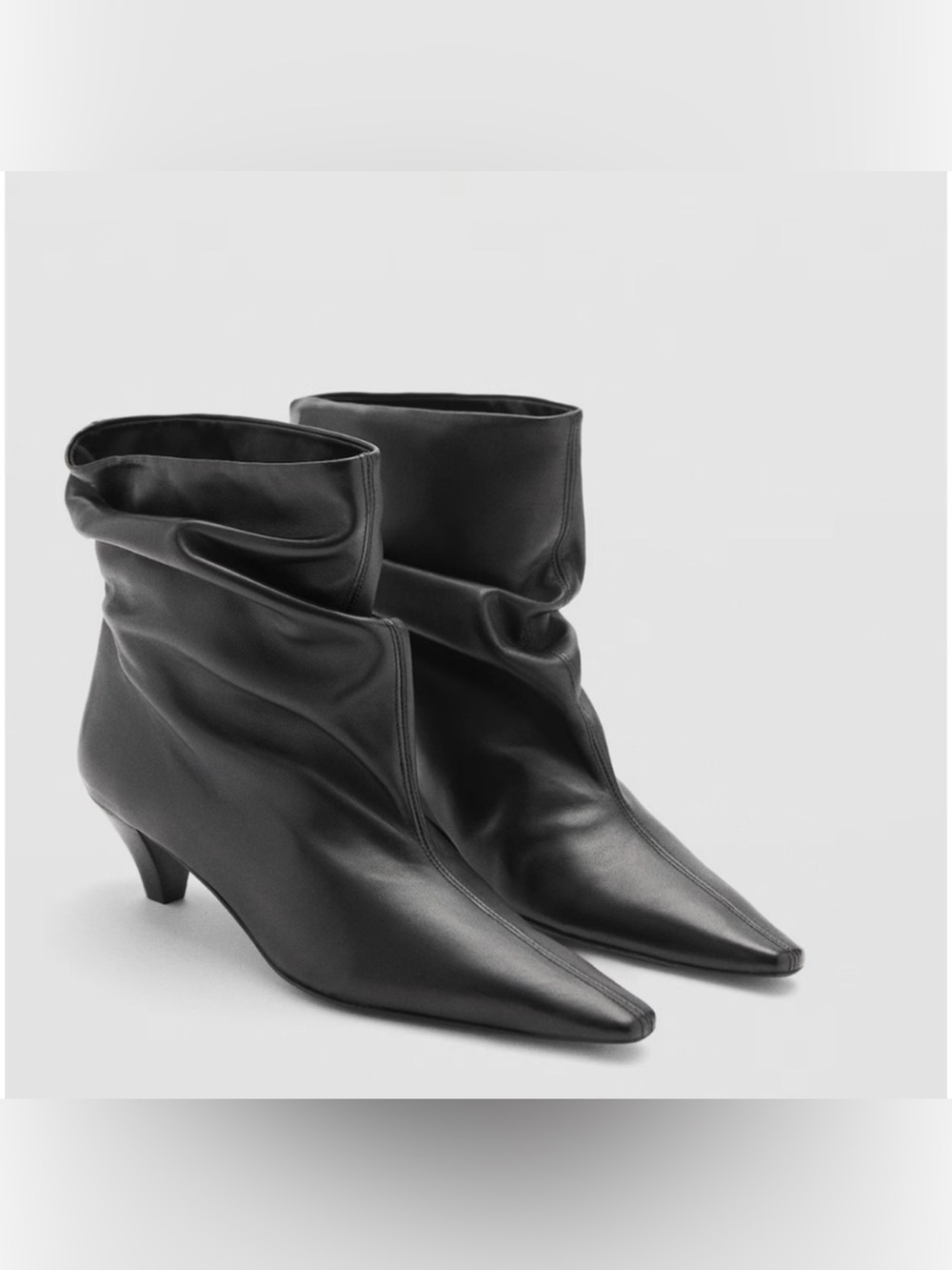 NEW MANGO MNG BLACK ASA SLOUCHY LEATHER KITTEN HEEL ANKLE BOOTS BOOTIE 37 6.5